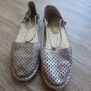 Eileen Fisher Silver Espadrilles with Perforated Design Size 6